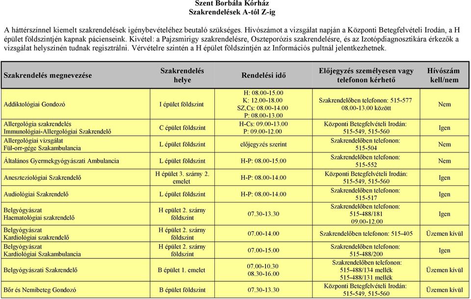 Vérvételre szintén a H épület jén az Információs pultnál jelentkezhetnek.