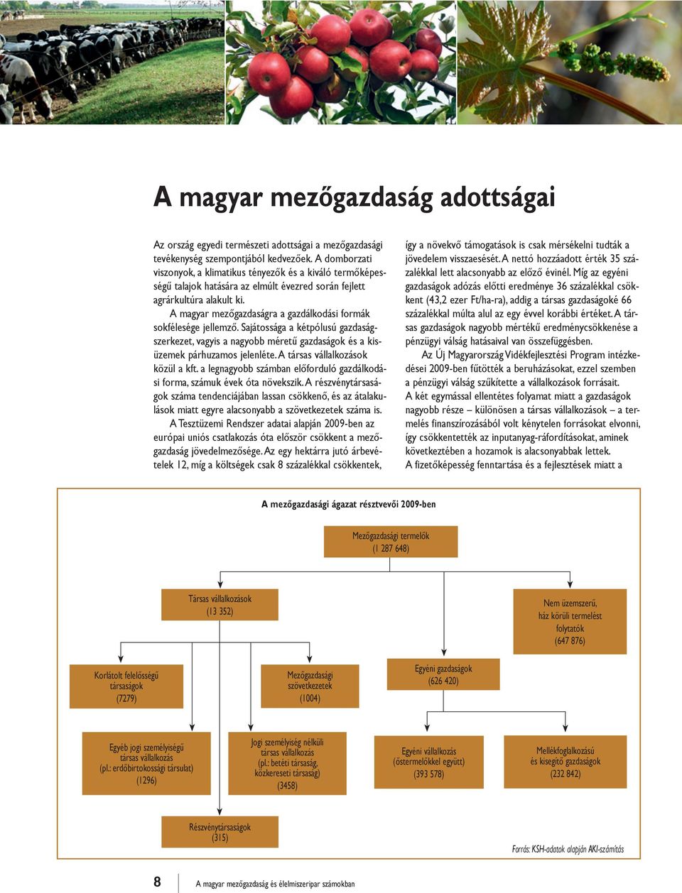 A magyar mezőgazdaságra a gazdálkodási formák sokfélesége jellemző. Sajátossága a kétpólusú gazdaságszerkezet, vagyis a nagyobb méretű gazdaságok és a kisüzemek párhuzamos jelenléte.