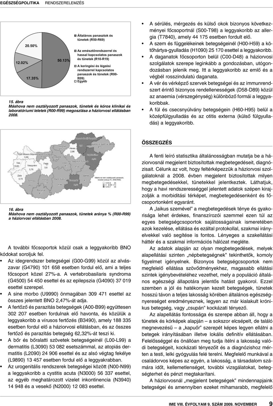 A szem és függelékeinek betegségeinél (H00-H59) a kötôhártya-gyulladás (H1090) 25 170 esettel a leggyakoribb.