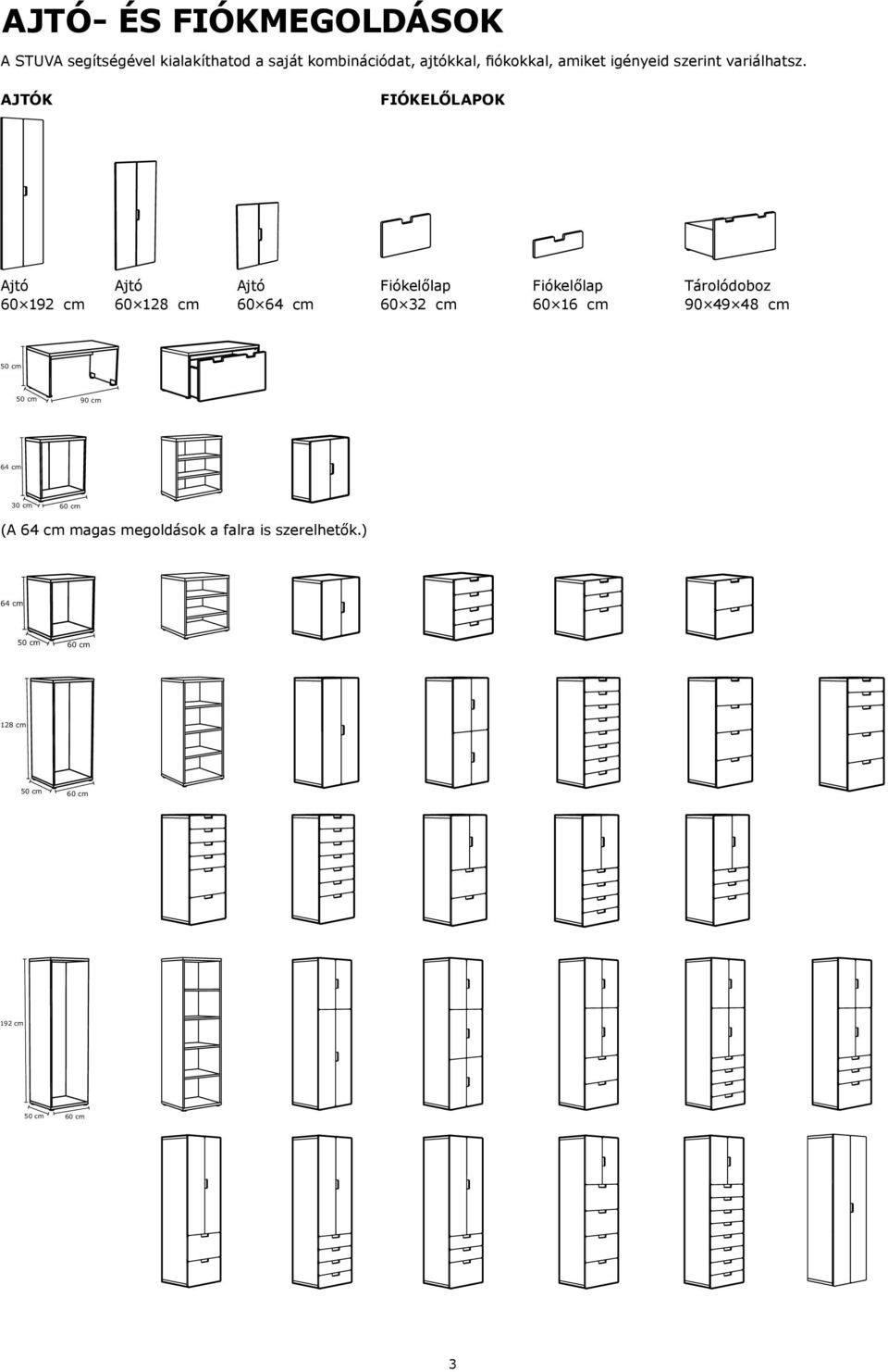 AJTÓK FIÓKELŐLAPOK Ajtó 60 192 cm Ajtó 60 128 cm Ajtó 60 64 cm Fiókelőlap 60 32 cm Fiókelőlap 60 16 cm