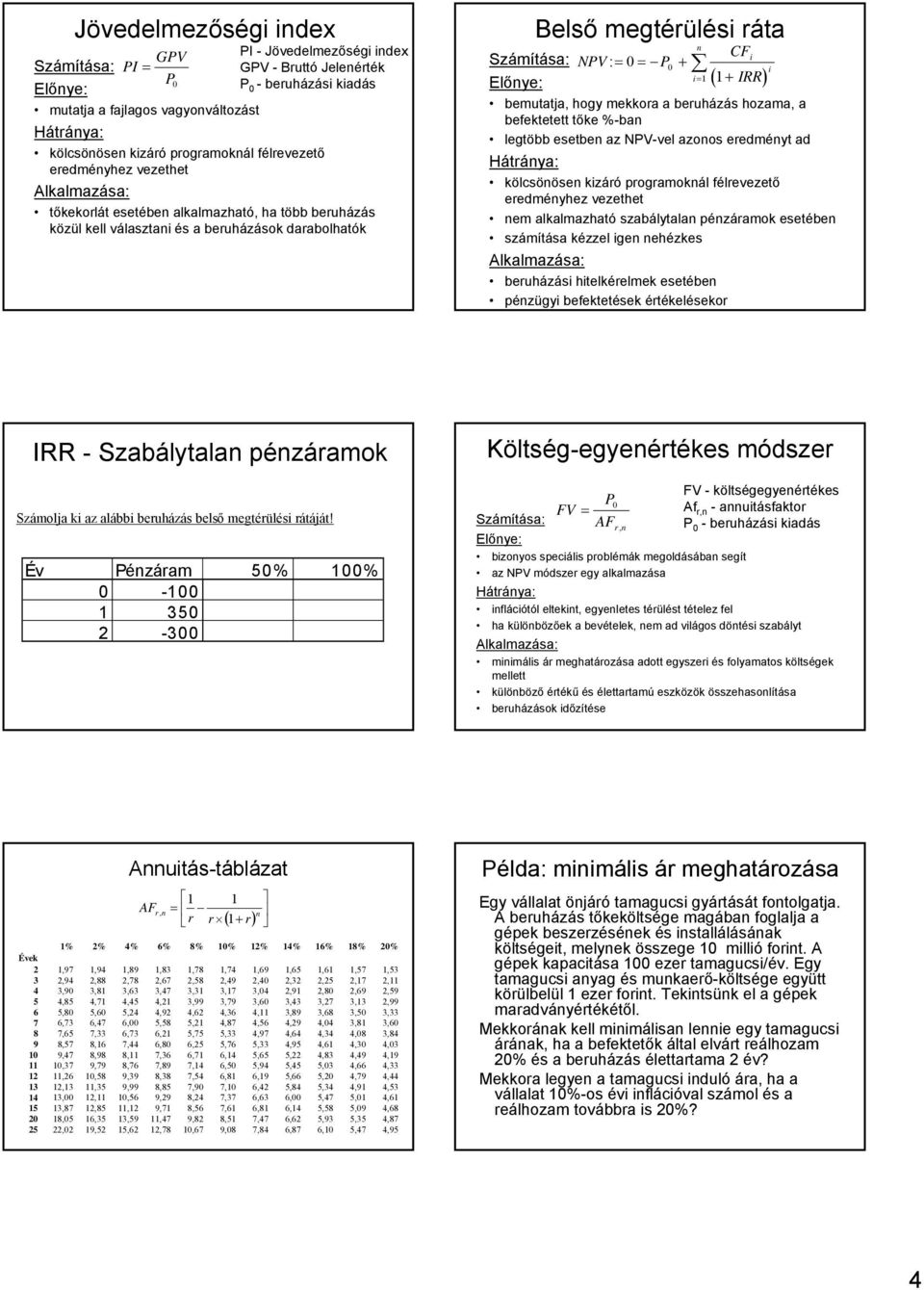 = P0 + i i= 1 ( 1+ IRR) bemutatja, hogy mekkora a beruházás hozama, a befektetett tőke %-ba legtöbb esetbe az NPV-vel azoos eredméyt ad Hátráya: kölcsööse kizáró programokál félrevezető eredméyhez