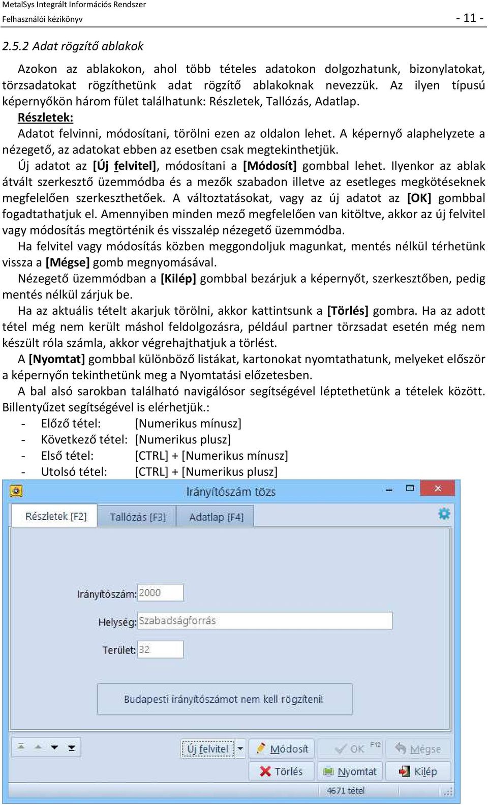 A képernyő alaphelyzete a nézegető, az adatokat ebben az esetben csak megtekinthetjük. Új adatot az [Új felvitel], módosítani a [Módosít] gombbal lehet.