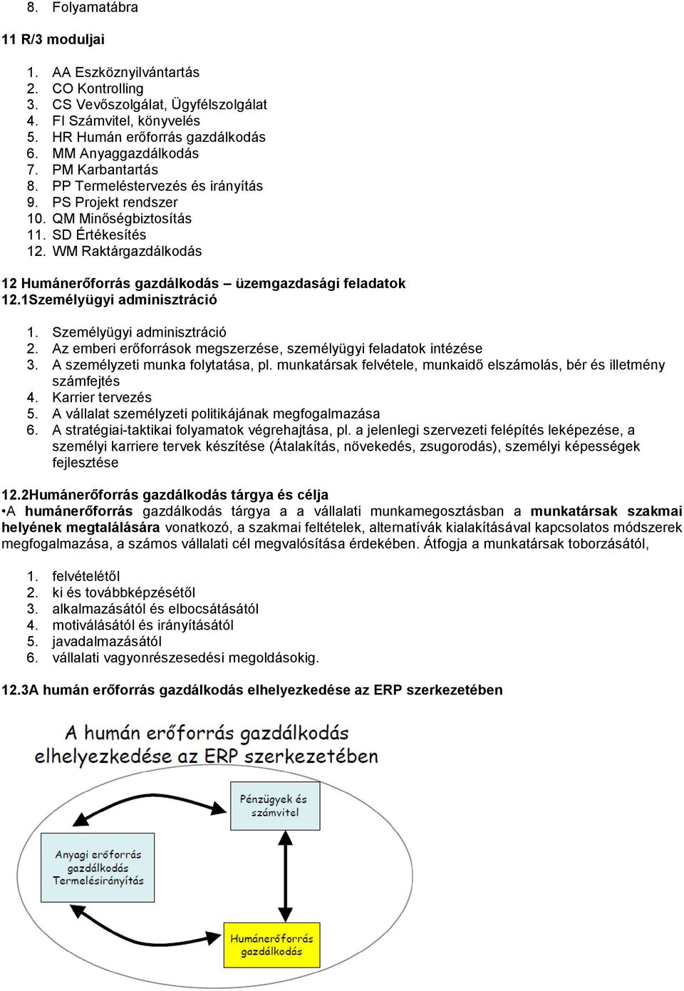 WM Raktárgazdálkodás 12 Humánerőforrás gazdálkodás üzemgazdasági feladatok 12.1Személyügyi adminisztráció 1. Személyügyi adminisztráció 2.