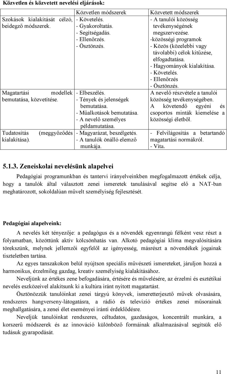 - A nevelő személyes példamutatása. - Magyarázat, beszélgetés. - A tanulók önálló elemző munkája. Közvetett módszerek - A tanulói közösség tevékenységének megszervezése.