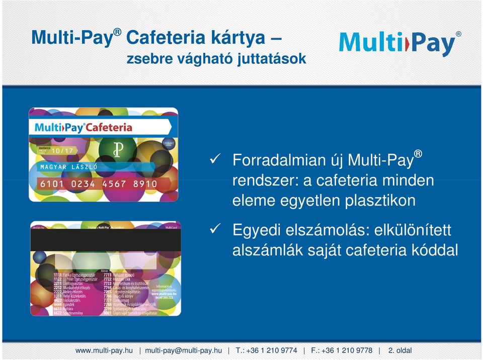 elszámolás: elkülönített alszámlák saját cafeteria kóddal www.multi-pay.