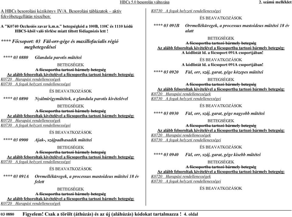 szájpadhasadék műtétei **** 03 091A Orrmelléküregek, a processus mastoideus műtétei 18 év felett **** 03 091B Orrmelléküregek, a processus mastoideus műtétei 18 év alatt A kódlistát ld.