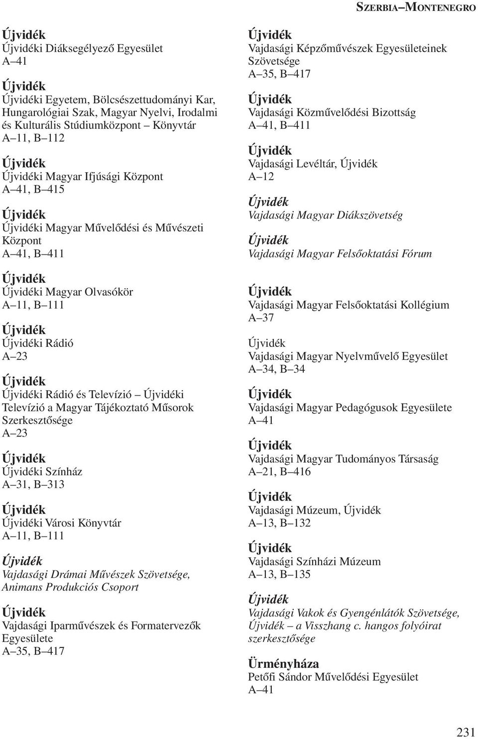 Mûvészek Szövetsége, Animans Produkciós Csoport Vajdasági Iparmûvészek és Formatervezõk Egyesülete A 35, B 417 Vajdasági Képzõmûvészek Egyesületeinek Szövetsége A 35, B 417 Vajdasági Közmûvelõdési