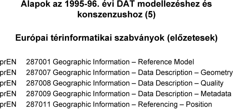 pren pren pren pren 287001 Geographic Information Reference Model 287007 Geographic Information