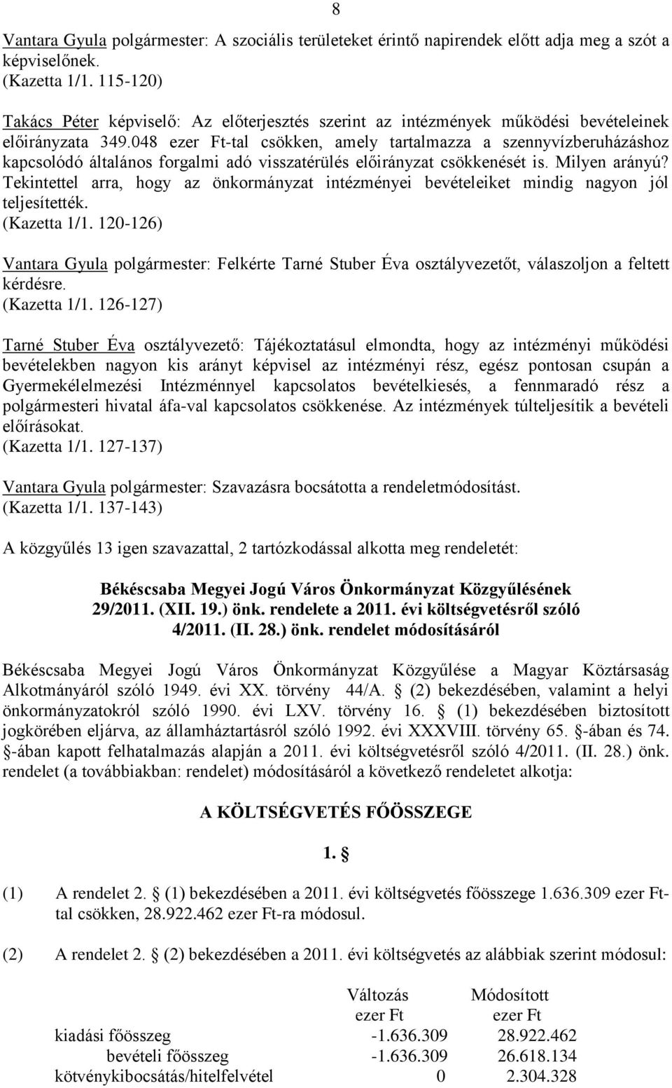 048 ezer Ft-tal csökken, amely tartalmazza a szennyvízberuházáshoz kapcsolódó általános forgalmi adó visszatérülés előirányzat csökkenését is. Milyen arányú?