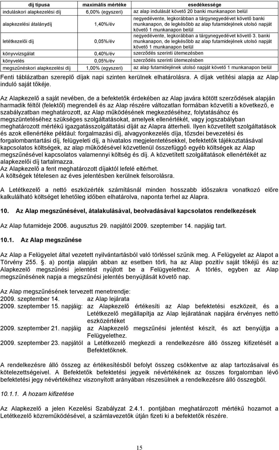 banki munkanapon, de legkésőbb az alap futamidejének utolsó napját követő 1 munkanapon belül könyvvizsgálat 0,40%/év szerződés szerinti ütemezésben könyvelés 0,05%/év szerződés szerinti ütemezésben