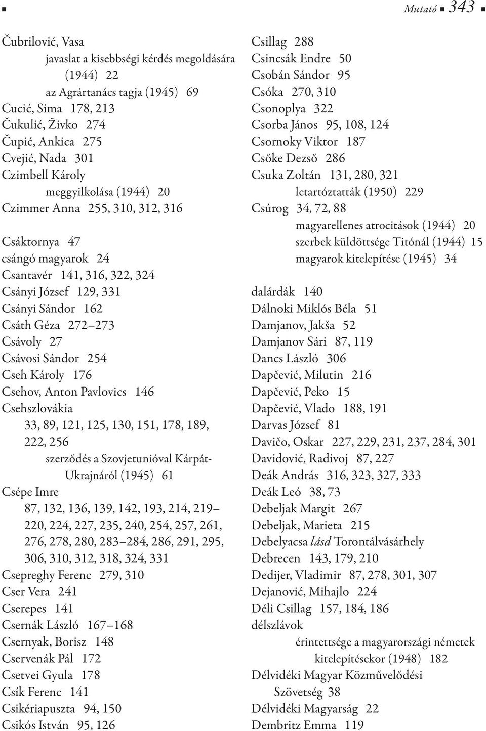 Sándor 254 Cseh Károly 176 Csehov, Anton Pavlovics 146 Csehszlovákia 33, 89, 121, 125, 130, 151, 178, 189, 222, 256 szerződés a Szovjetunióval Kárpát- Ukrajnáról (1945) 61 Csépe Imre 87, 132, 136,