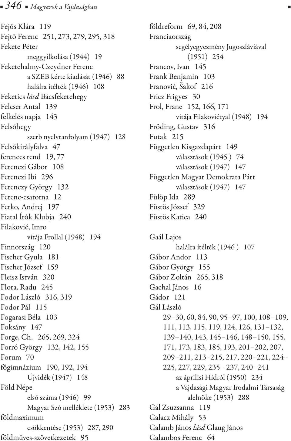 György 132 Ferenc-csatorna 12 Ferko, Andrej 197 Fiatal Írók Klubja 240 Filaković, Imro vitája Frollal (1948) 194 Finnország 120 Fischer Gyula 181 Fischer József 159 Fleisz István 320 Flora, Radu 245