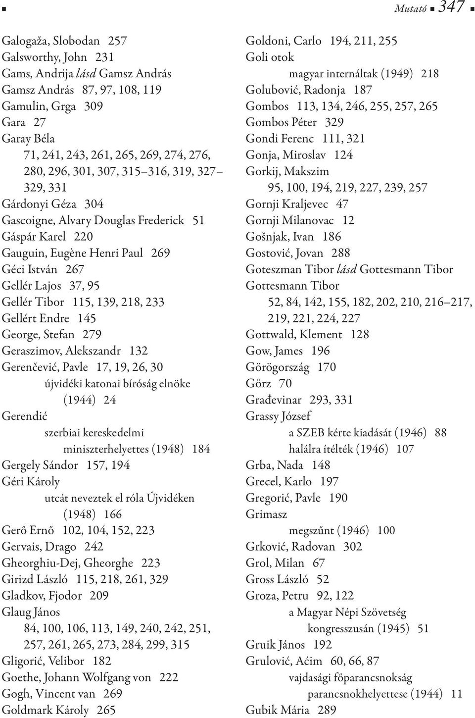 218, 233 Gellért Endre 145 George, Stefan 279 Geraszimov, Alekszandr 132 Gerenčević, Pavle 17, 19, 26, 30 újvidéki katonai bíróság elnöke (1944) 24 Gerendić szerbiai kereskedelmi miniszterhelyettes