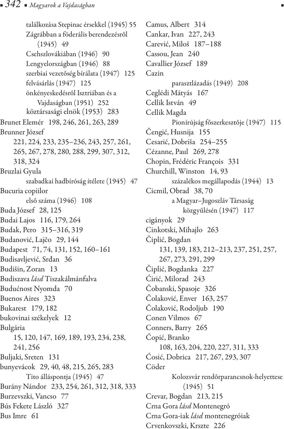 243, 257, 261, 265, 267, 278, 280, 288, 299, 307, 312, 318, 324 Bruzlai Gyula szabadkai hadbíróság ítélete (1945) 47 Bucuria copiilor első száma (1946) 108 Buda József 28, 125 Budai Lajos 116, 179,