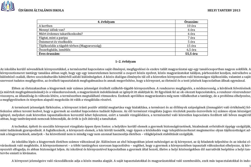 évfolyam Az iskolába kerülő növendékek környezetükkel, a természettel kapcsolatos saját élményei, megfigyelései és ezekre talált magyarázatai egy-egy tanulócsoportban nagyon sokfélék.