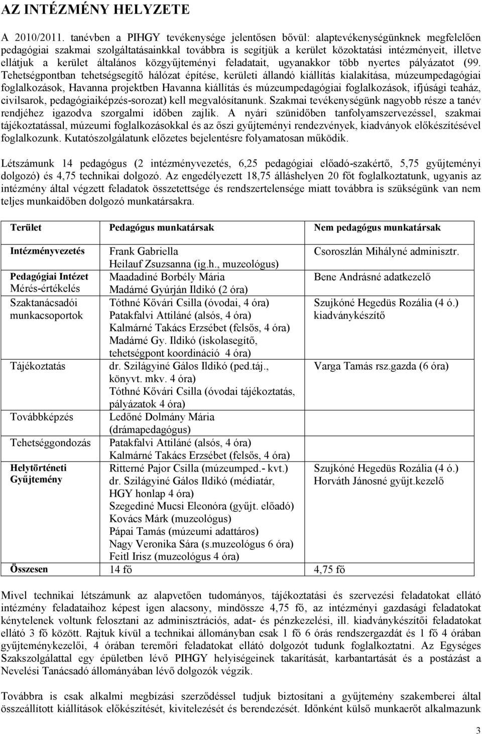 Tehetségpontban tehetségsegítő hálózat építése, kerületi állandó kiállítás kialakítása, múzeumpedagógiai foglalkozások, Havanna projektben Havanna kiállítás és múzeumpedagógiai foglalkozások,