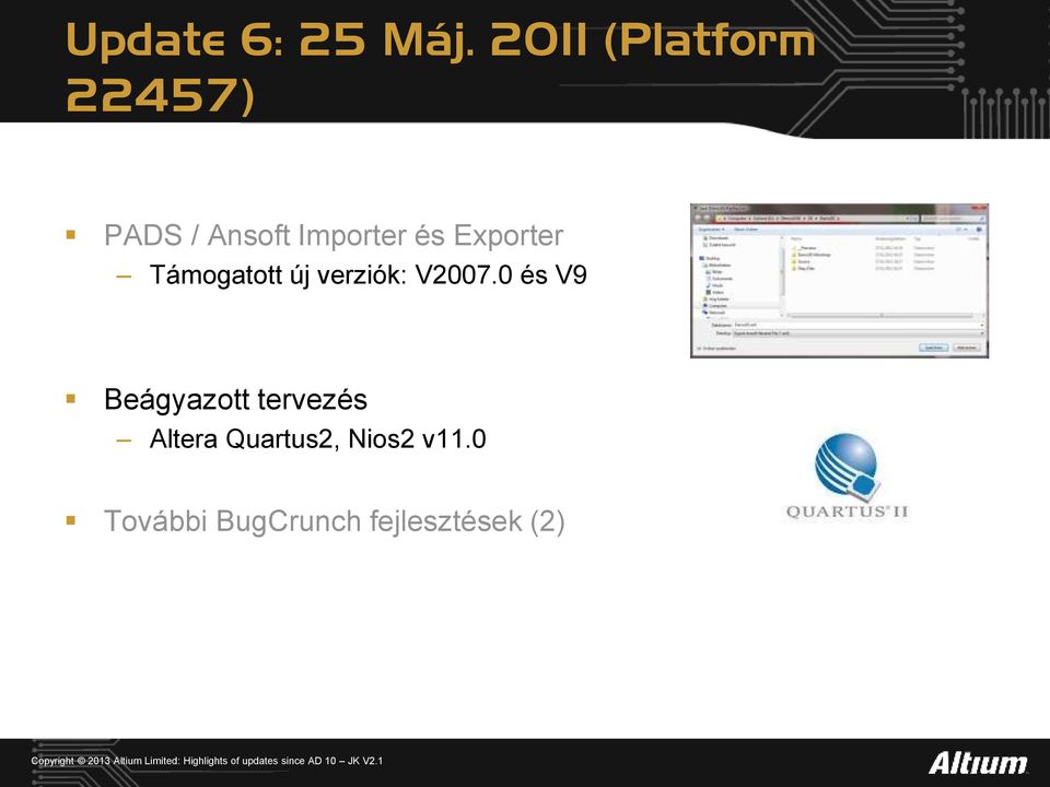 Exporter Támogatott új verziók: V2007.