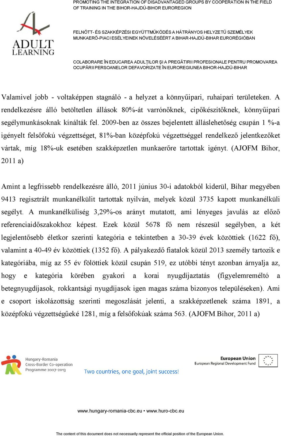 2009-ben az összes bejelentett álláslehetőség csupán 1 %-a igényelt felsőfokú végzettséget, 81%-ban középfokú végzettséggel rendelkező jelentkezőket vártak, míg 18%-uk esetében szakképzetlen