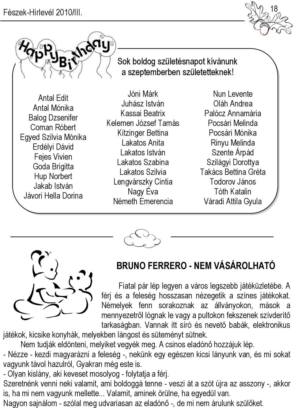 Kelemen József Tamás Kitzinger Bettina Lakatos Anita Lakatos István Lakatos Szabina Lakatos Szilvia Lengvárszky Cintia Nagy Éva Németh Emerencia Nun Levente Oláh Andrea Palócz Annamária Pocsári