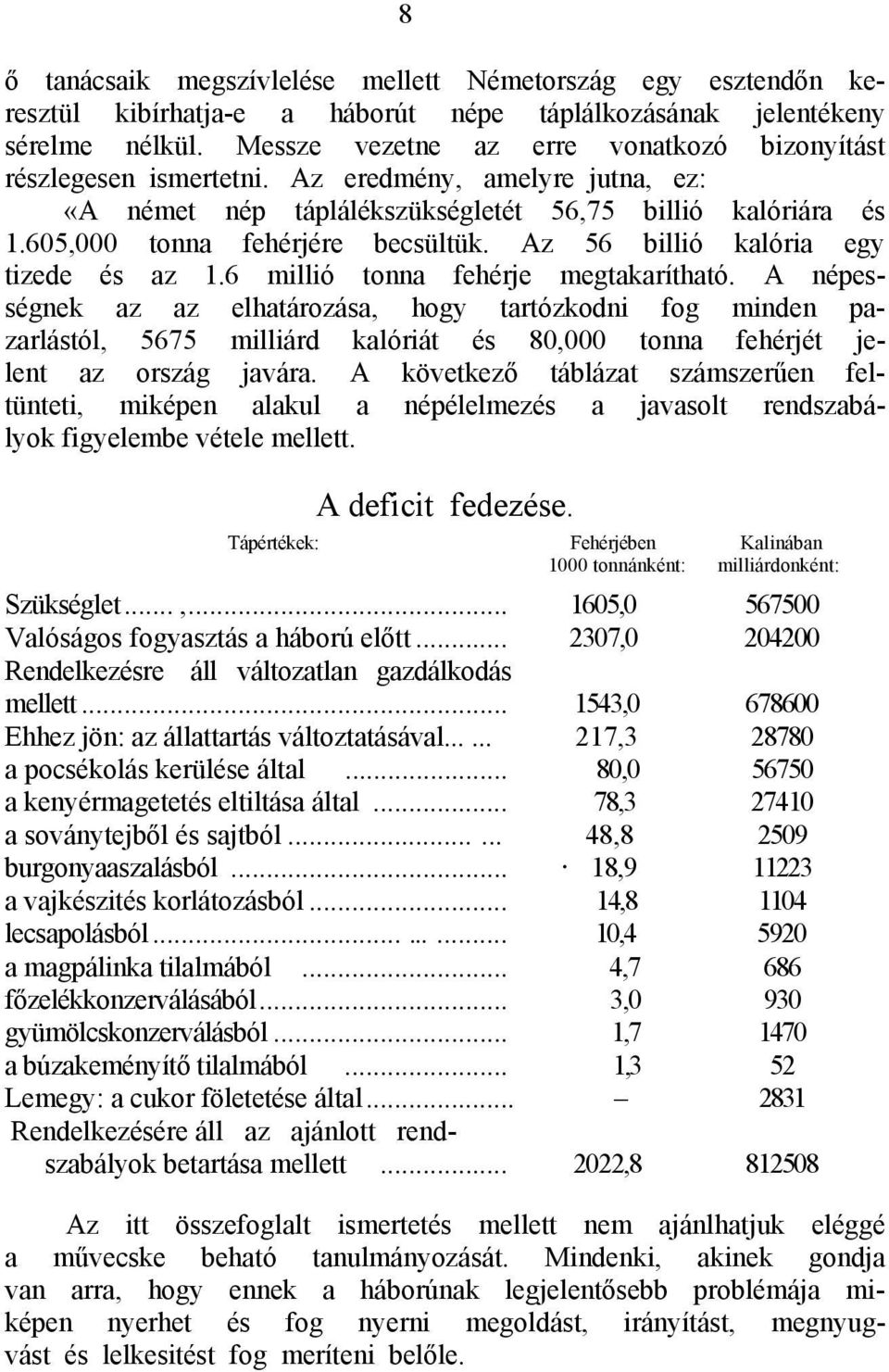 Az 56 billió kalória egy tizede és az 1.6 millió tonna fehérje megtakarítható.