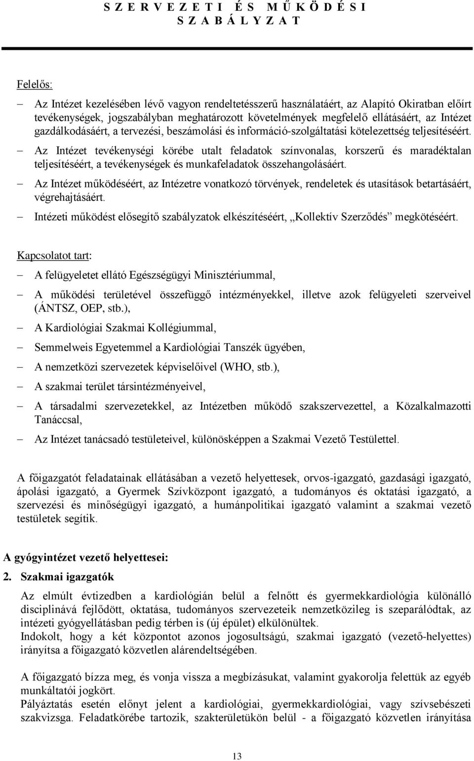 Az Intézet tevékenységi körébe utalt feladatok színvonalas, korszerű és maradéktalan teljesítéséért, a tevékenységek és munkafeladatok összehangolásáért.