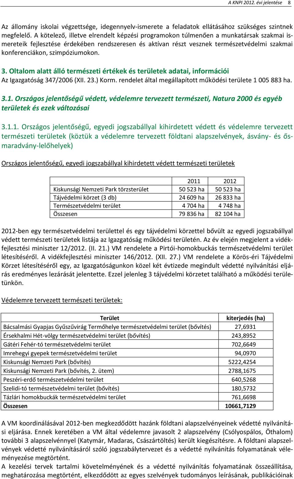 szimpóziumokon. 3. Oltalom alatt álló természeti értékek és területek adatai, információi Az Igazgatóság 347/2006 (XII. 23.) Korm. rendelet által megállapított működési területe 1 