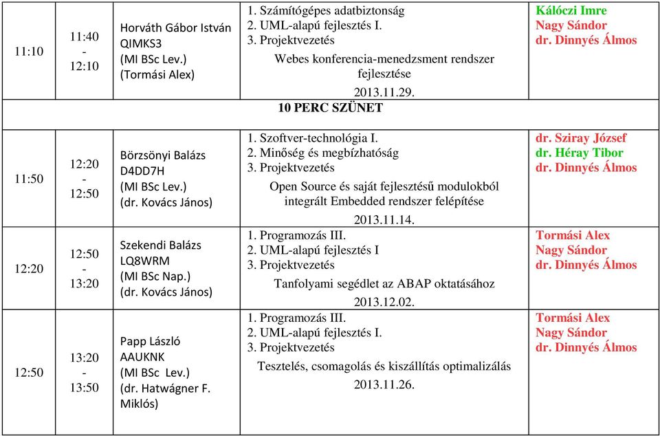 ( ) 1. Szoftvertechnológia I. 2.