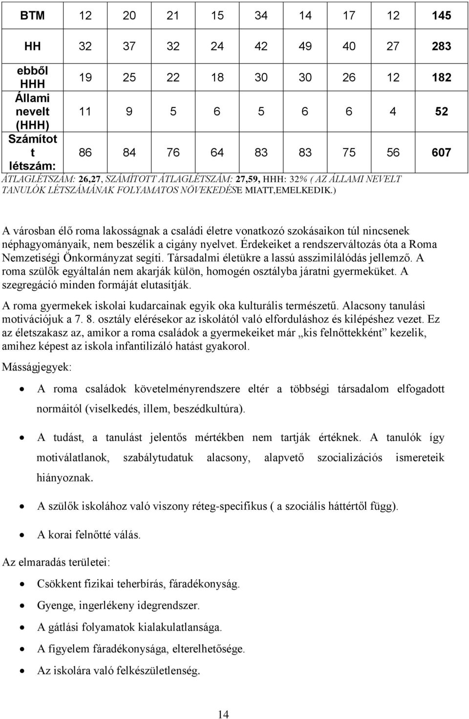 ) A városban élő roma lakosságnak a családi életre vonatkozó szokásaikon túl nincsenek néphagyományaik, nem beszélik a cigány nyelvet.