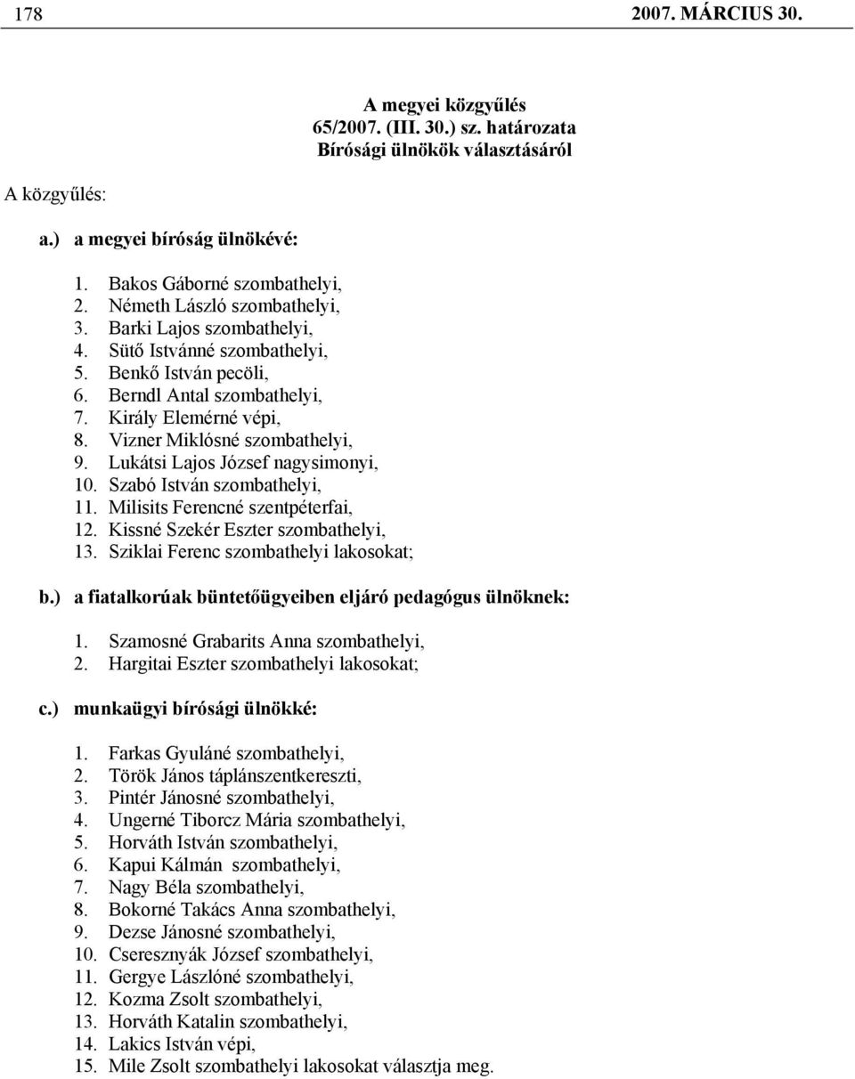 Vizner Miklósné szombathelyi, 9. Lukátsi Lajos József nagysimonyi, 10. Szabó István szombathelyi, 11. Milisits Ferencné szentpéterfai, 12. Kissné Szekér Eszter szombathelyi, 13.