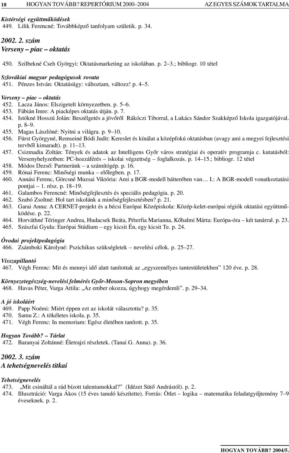 Verseny piac oktatás 452. Lacza János: Elszigetelt környezetben. p. 5 6. 453. Fábián Imre: A piacképes oktatás útján. p. 7. 454.