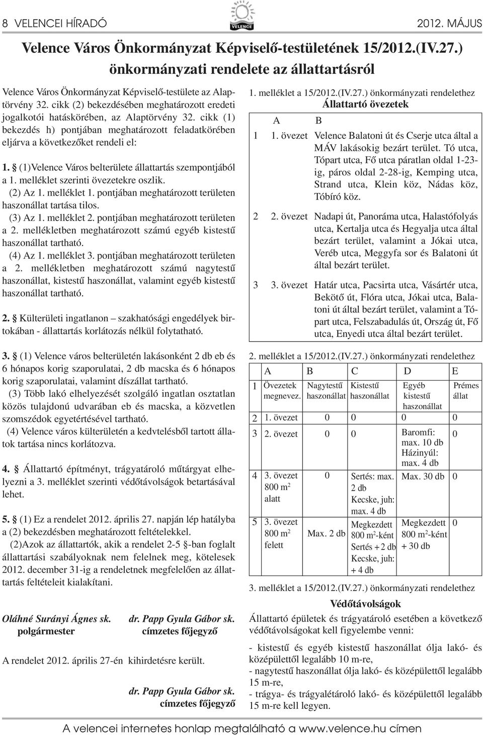 cikk () bekezdés h) pontjában meghatározott feladatkörében eljárva a következőket rendeli el:. ()Velence Város belterülete állattartás szempontjából a. melléklet szerinti övezetekre oszlik. (2) Az.