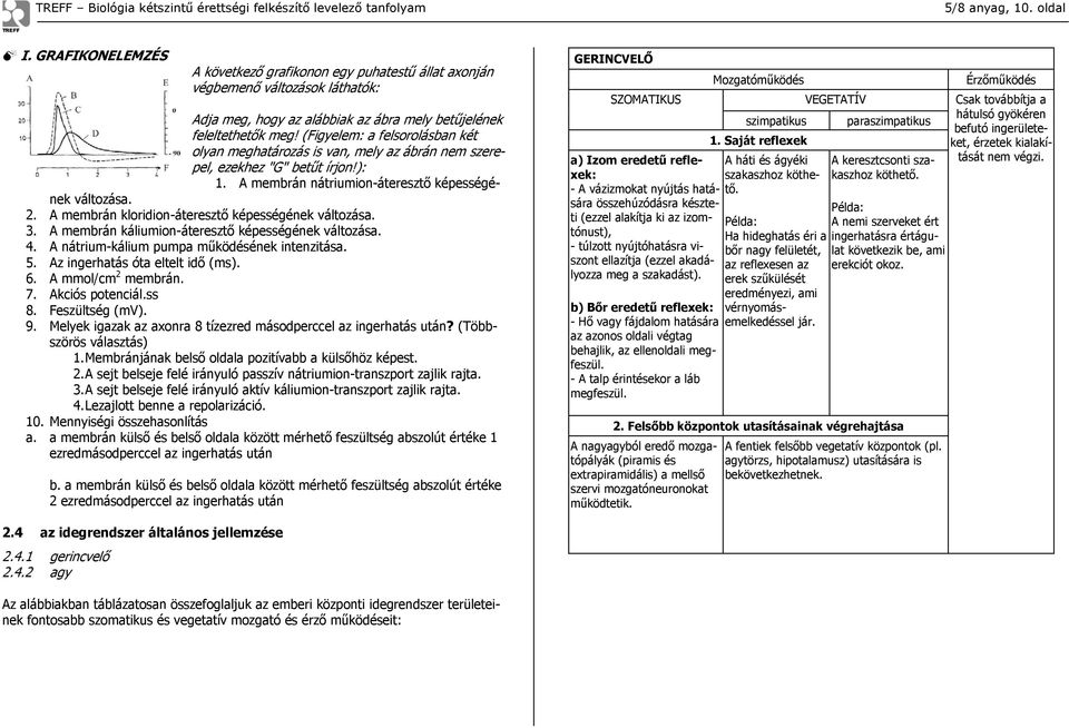 A membrán kloridion-áteresztő képességének változása. 3. A membrán káliumion-áteresztő képességének változása. 4. A nátrium-kálium pumpa működésének intenzitása. 5. Az ingerhatás óta eltelt idő (ms).