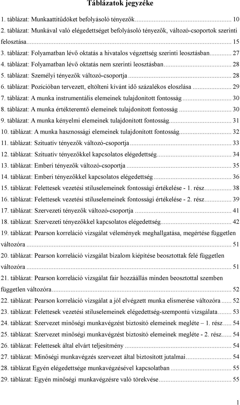 táblázat: Személyi tényezők változó-csoportja... 28 6. táblázat: Pozícióban tervezett, eltölteni kívánt idő százalékos eloszlása... 29 7.