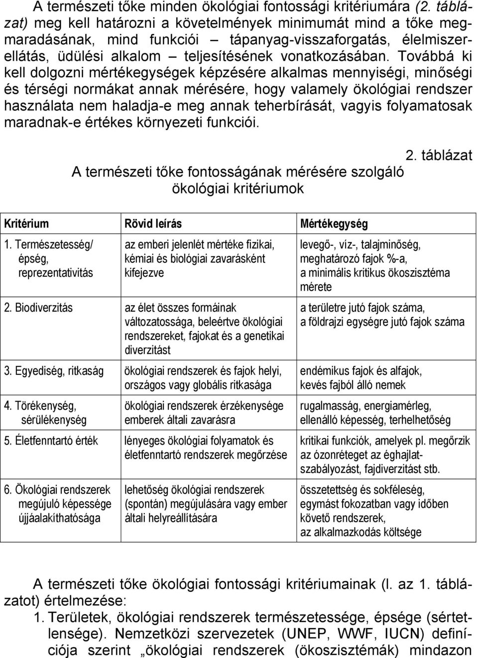 Továbbá ki kell dolgozni mértékegységek képzésére alkalmas mennyiségi, minőségi és térségi normákat annak mérésére, hogy valamely ökológiai rendszer használata nem haladja-e meg annak teherbírását,