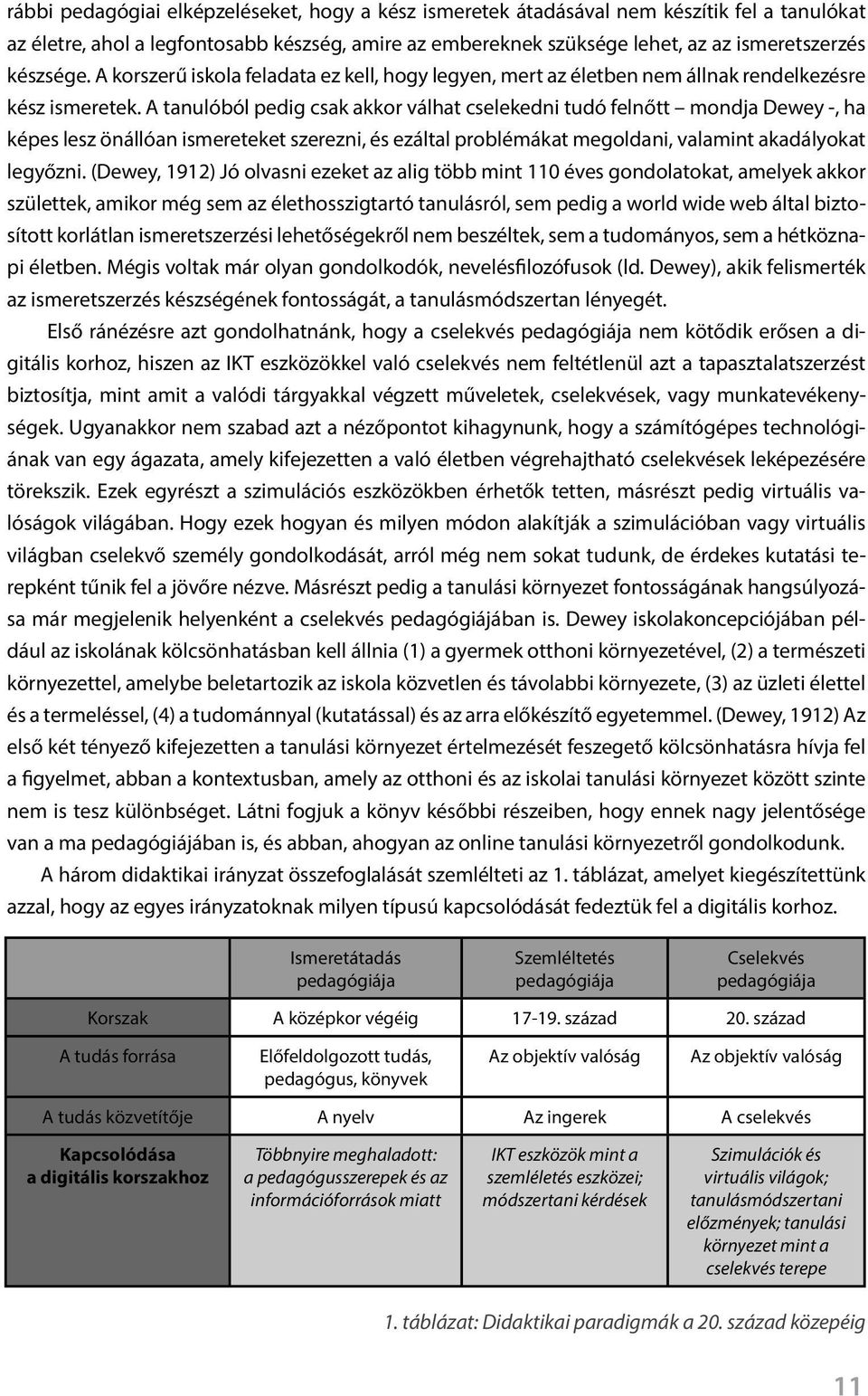 A tanulóból pedig csak akkor válhat cselekedni tudó felnőtt mondja Dewey -, ha képes lesz önállóan ismereteket szerezni, és ezáltal problémákat megoldani, valamint akadályokat legyőzni.