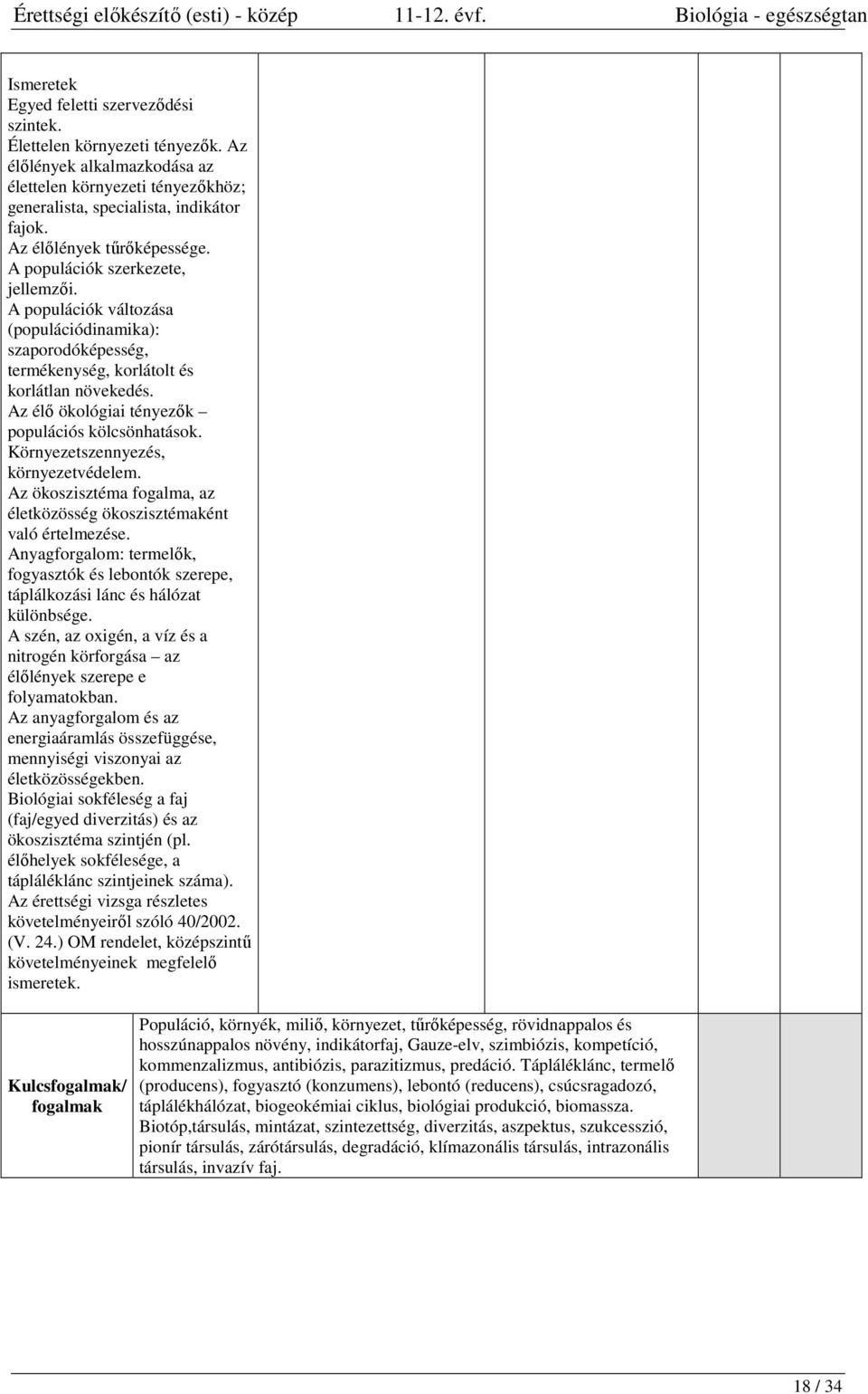 Az élő ökológiai tényezők populációs kölcsönhatások. Környezetszennyezés, környezetvédelem. Az ökoszisztéma fogalma, az életközösség ökoszisztémaként való értelmezése.