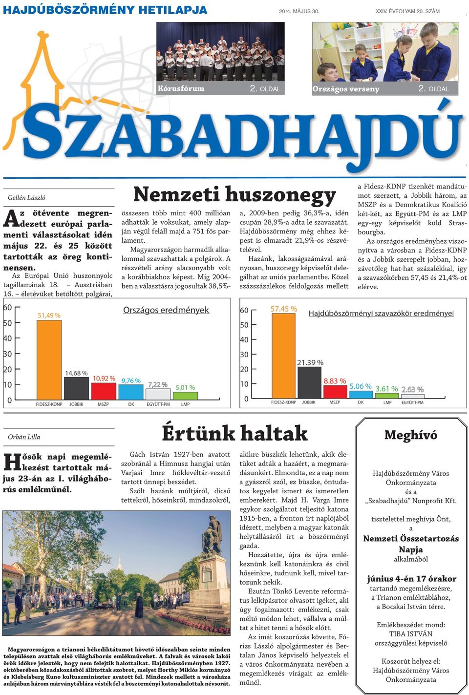 -án az I. világháborús emlékműnél. 2014. MÁJUS 30. 2. oldal Országos verseny Nemzeti huszonegy összesen több mint 400 millióan adhatták le voksukat, amely alapján végül feláll majd a 751 fős parlament.