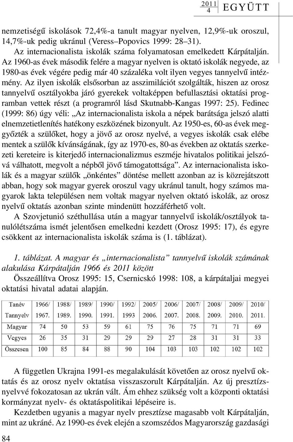 Az 1960-as évek második felére a magyar nyelven is oktató iskolák negyede, az 1980-as évek végére pedig már 0 százaléka volt ilyen vegyes tannyelvû intézmény.