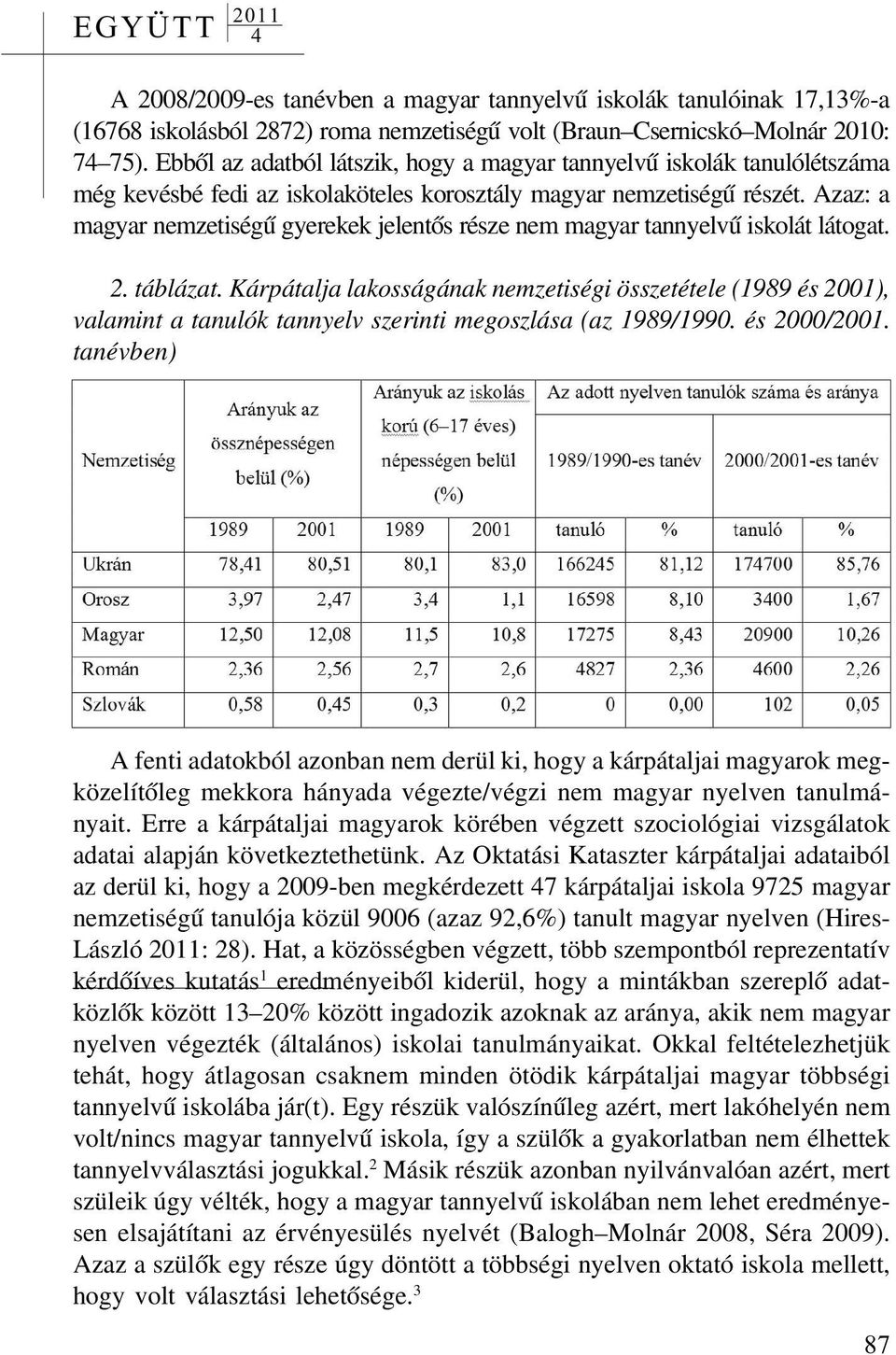 Azaz: a magyar nemzetiségû gyerekek jelentõs része nem magyar tannyelvû iskolát látogat. 2. táblázat.