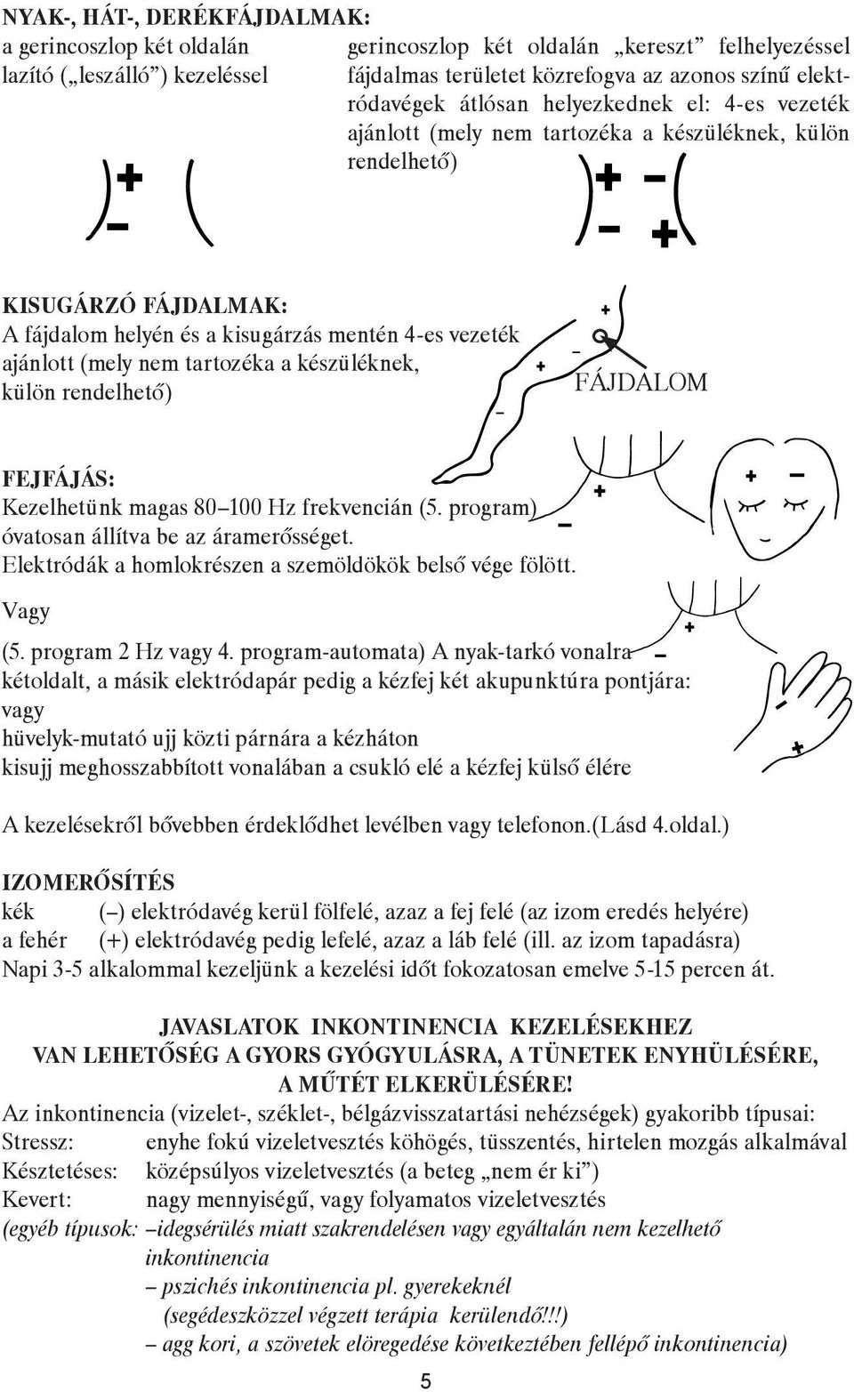 SU GÁR ZÓ FÁJ DAL MAK : A fáj da lom he lyén és a ki su gár zás men tén 4-es ve ze ték ajánlott (mely nem tartozéka a készüléknek, külön rendelhetô) FÁJ DA LOM F E J FÁ JÁ S : K e z el he t ü n k m a