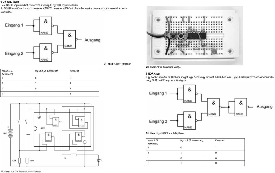 ábra: ODER áramkör 23. ábra: Az OR áramkör tesztje 7 NOR kapu Egy további inverter az OR kapu mögött egy Nem-Vagy funkciót (NOR) hoz létre.