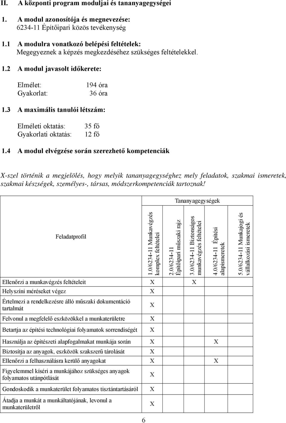 3 A maximális tanulói létszám: Elméleti oktatás: Gyakorlati oktatás: 35 fő 12 fő 1.