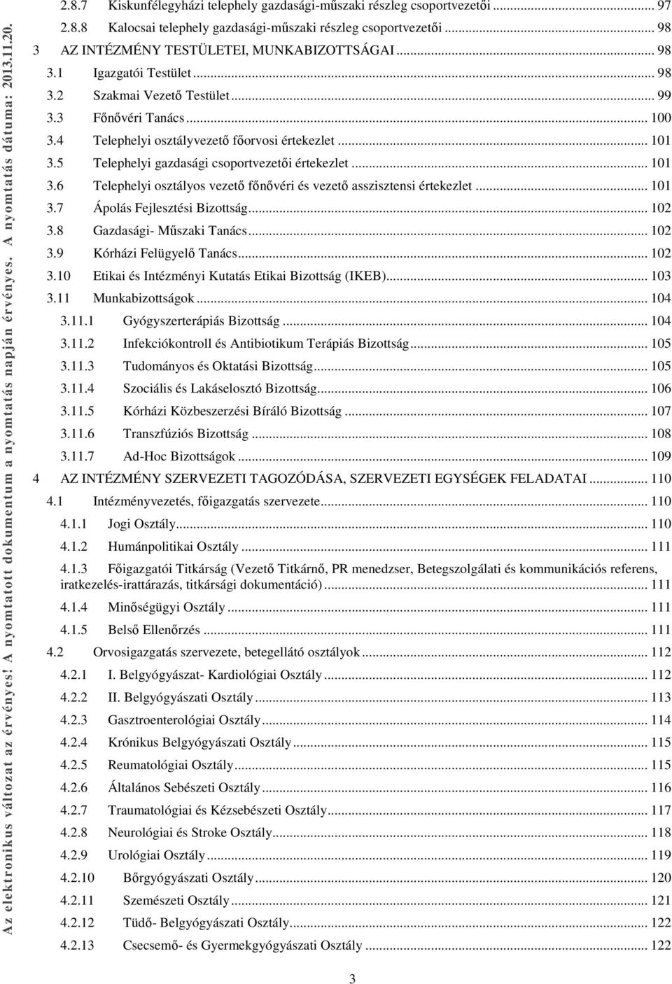 5 Telephelyi gazdasági csoportvezetői értekezlet... 101 3.6 Telephelyi osztályos vezető főnővéri és vezető asszisztensi értekezlet... 101 3.7 Ápolás Fejlesztési Bizottság... 102 3.