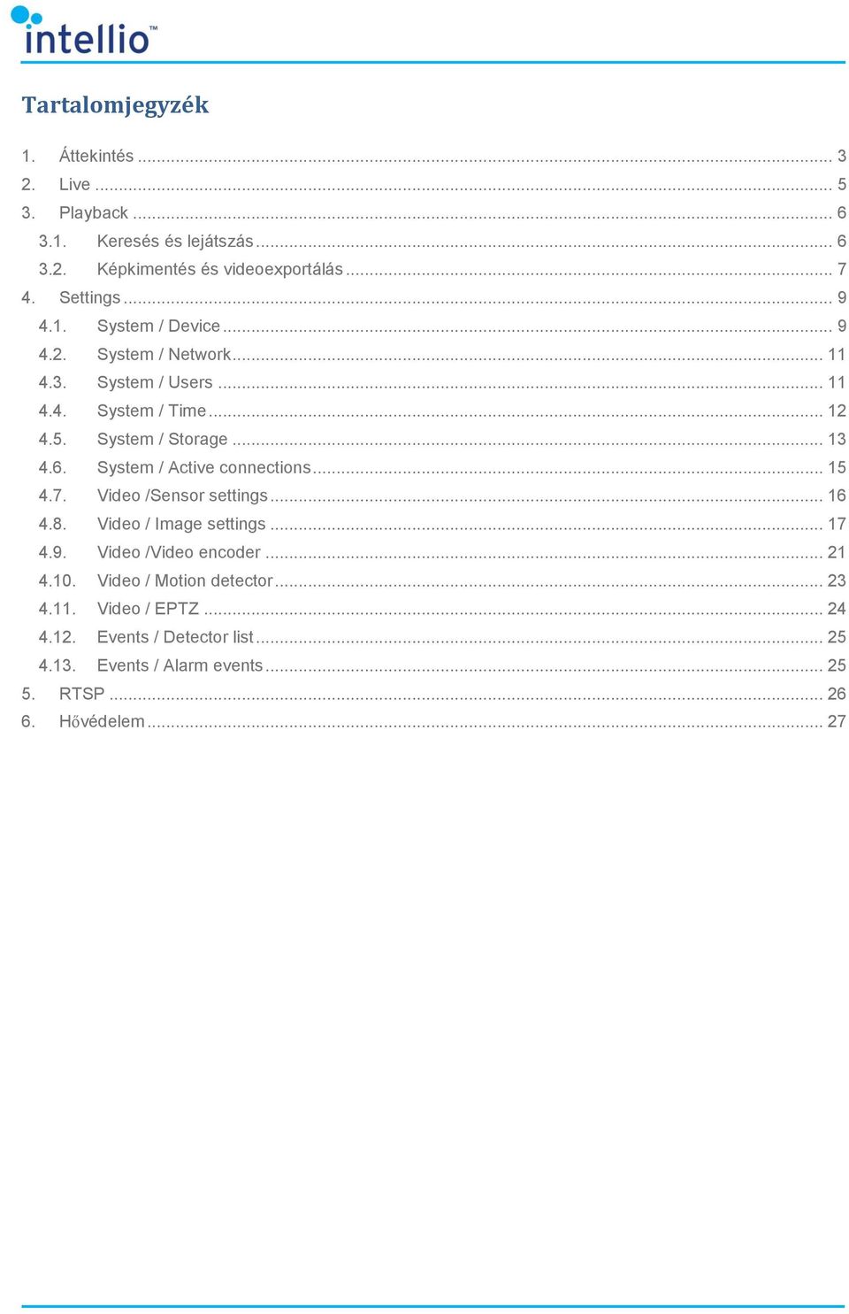 6. System / Active connections... 15 4.7. Video /Sensor settings... 16 4.8. Video / Image settings... 17 4.9. Video /Video encoder... 21 4.10.