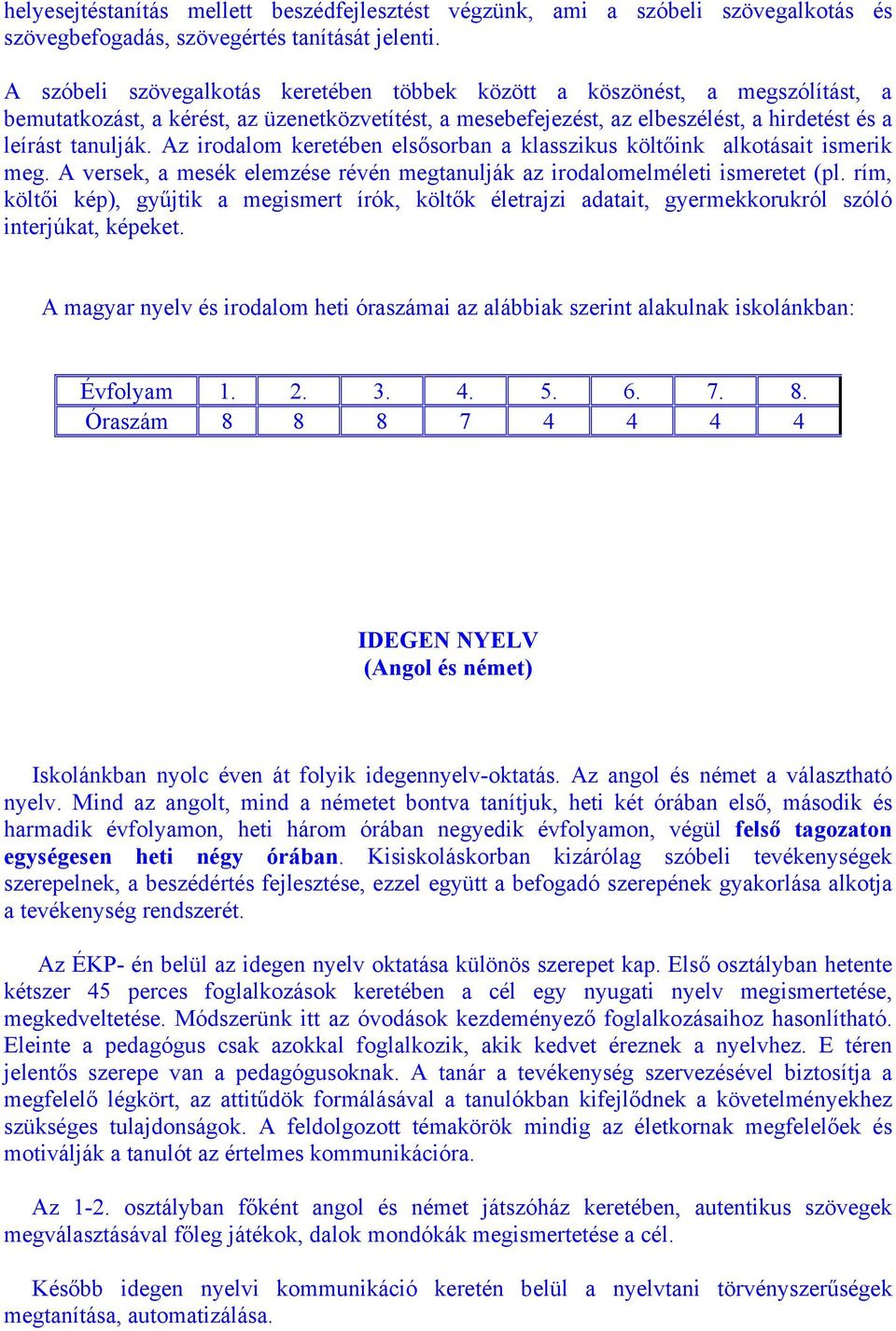 Az irodalom keretében elsősorban a klasszikus költőink alkotásait ismerik meg. A versek, a mesék elemzése révén megtanulják az irodalomelméleti ismeretet (pl.