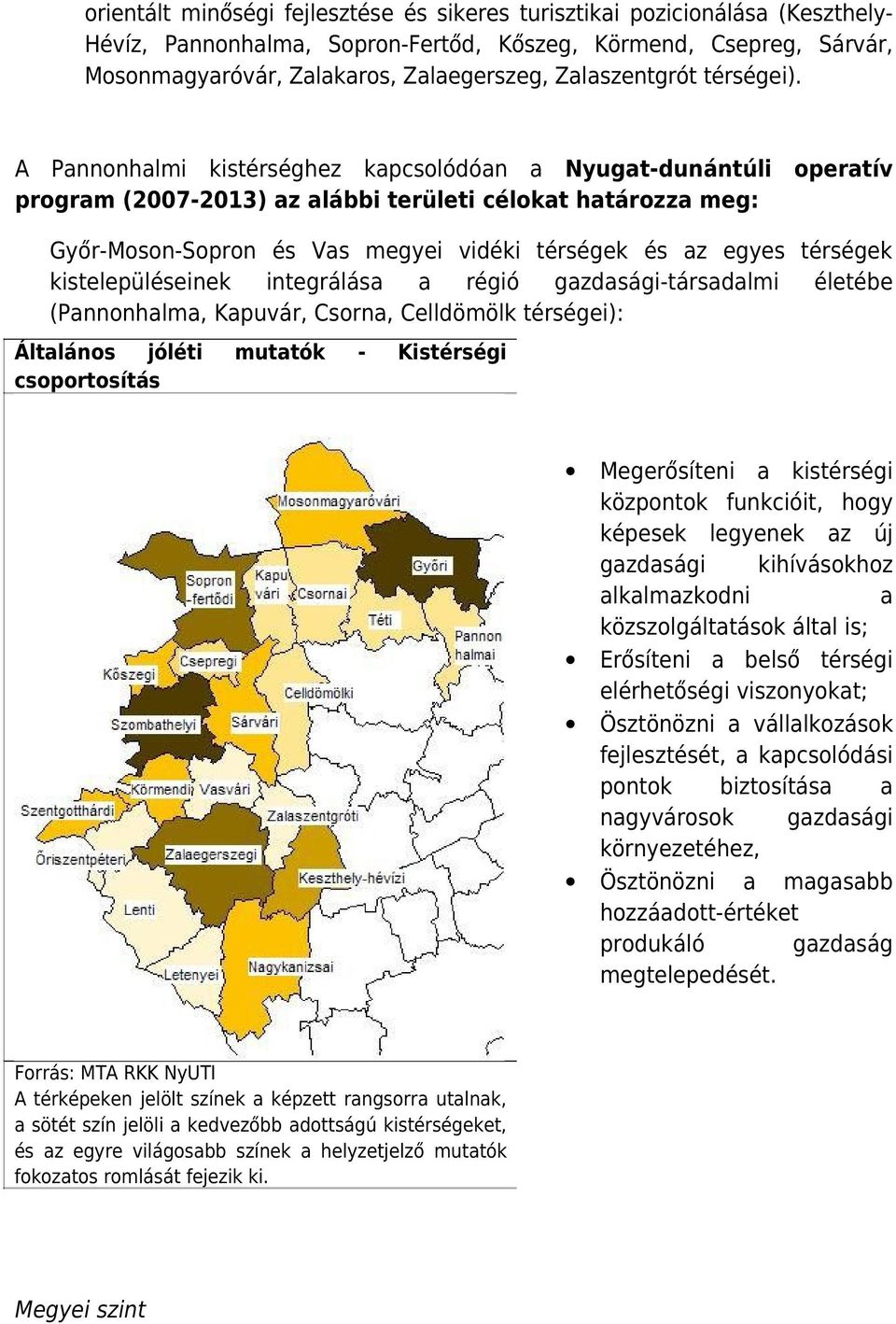 A Pannonhalmi kistérséghez kapcsolódóan a Nyugat-dunántúli operatív program (2007-2013) az alábbi területi célokat határozza meg: Győr-Moson-Sopron és Vas megyei vidéki térségek és az egyes térségek