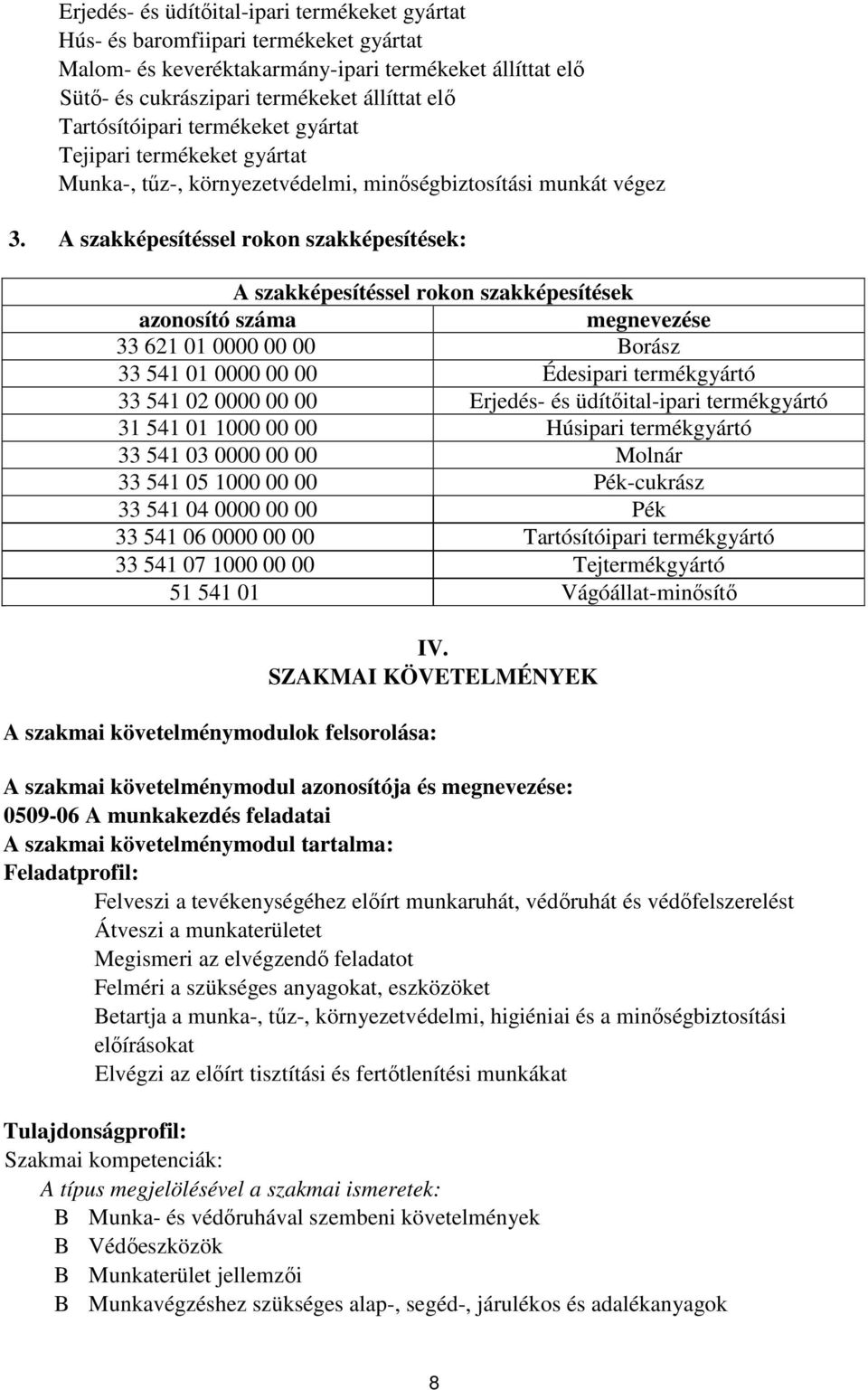 A szakképesítéssel rokon szakképesítések: A szakképesítéssel rokon szakképesítések azonosító száma megnevezése 33 621 01 0000 00 00 Borász 33 541 01 0000 00 00 Édesipari termékgyártó 33 541 02 0000