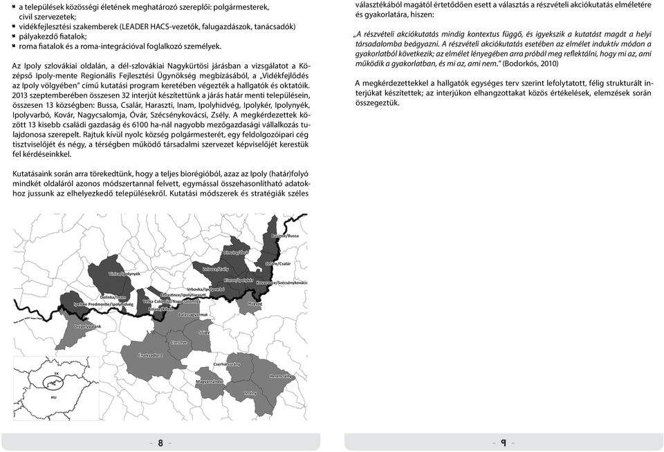 Az Ipoly szlovákiai oldalán, a dél-szlovákiai Nagykürtösi járásban a vizsgálatot a Középső Ipoly-mente Regionális Fejlesztési Ügynökség megbízásából, a Vidékfejlődés az Ipoly völgyében című kutatási