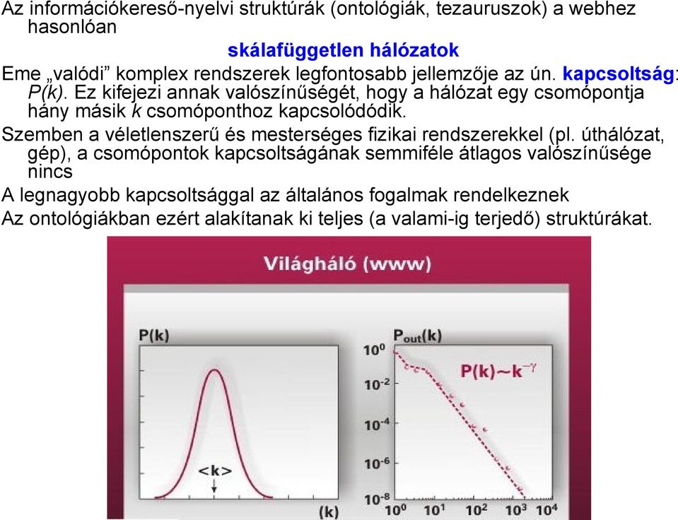 Ez kifejezi annak valószínűségét, hogy a hálózat egy csomópontja hány másik k csomóponthoz kapcsolódódik.