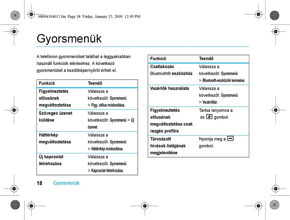 Szöveges üzenet Válassza a küldése következőt: Gyorsmenü > Új üzenet. Háttérkép Válassza a megváltoztatása következőt: Gyorsmenü > Háttérkép módosítása.